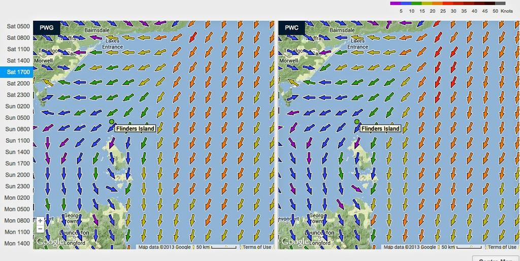 1700hrs Saturday - Flinders Island, 2013 Rolex Sydney Hobart Race © PredictWind.com www.predictwind.com